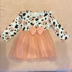 Adorable Cow Print Dress with Peach Tulle Skirt